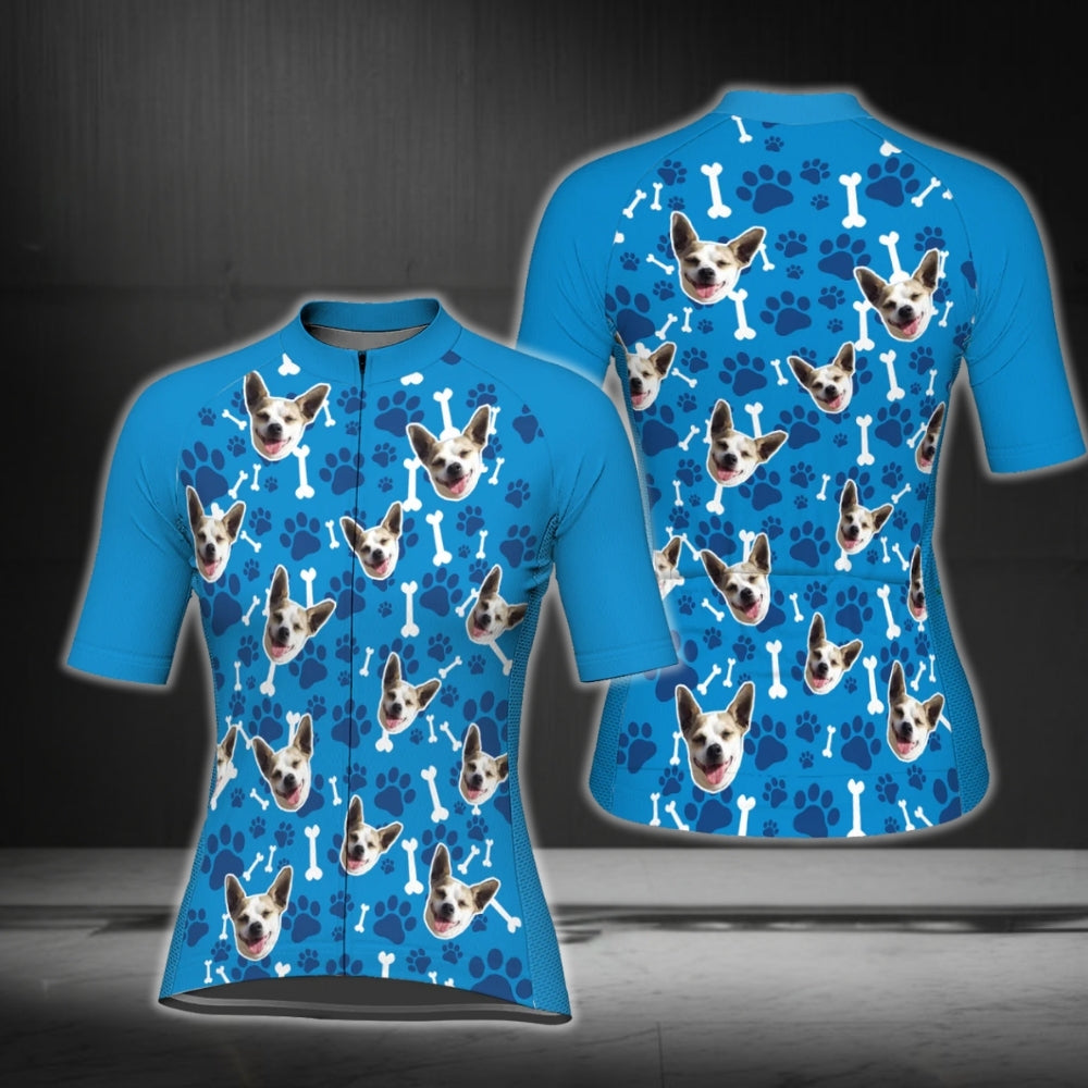 Custom Dog Face Cycling Short Sleeve Jersey For Women, Custom Pets Photo Cycling Jerseys CG0343
