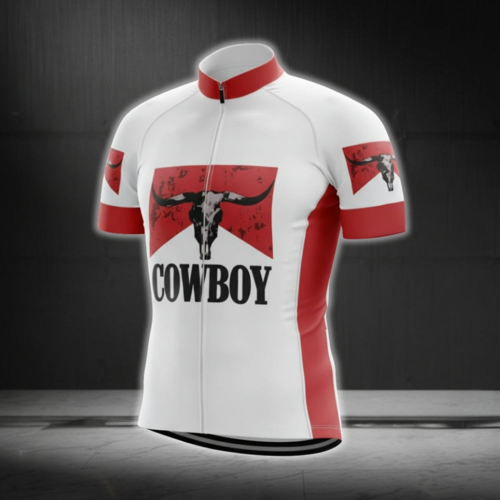 Texas Cowboy White Red Cycling Short Sleeve Men Jersey, Texas Cycling Jerseys CG0565