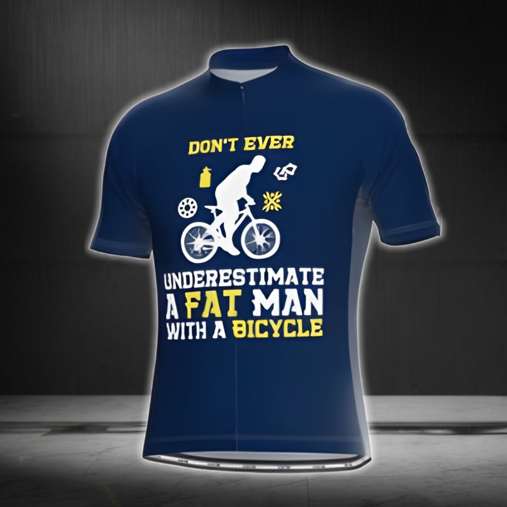 Don't Ever Underestimate A Fat Man With A Bicycle Men's Red Short Sleeve Cycling Jersey, Funny Cycling Jerseys CG0442