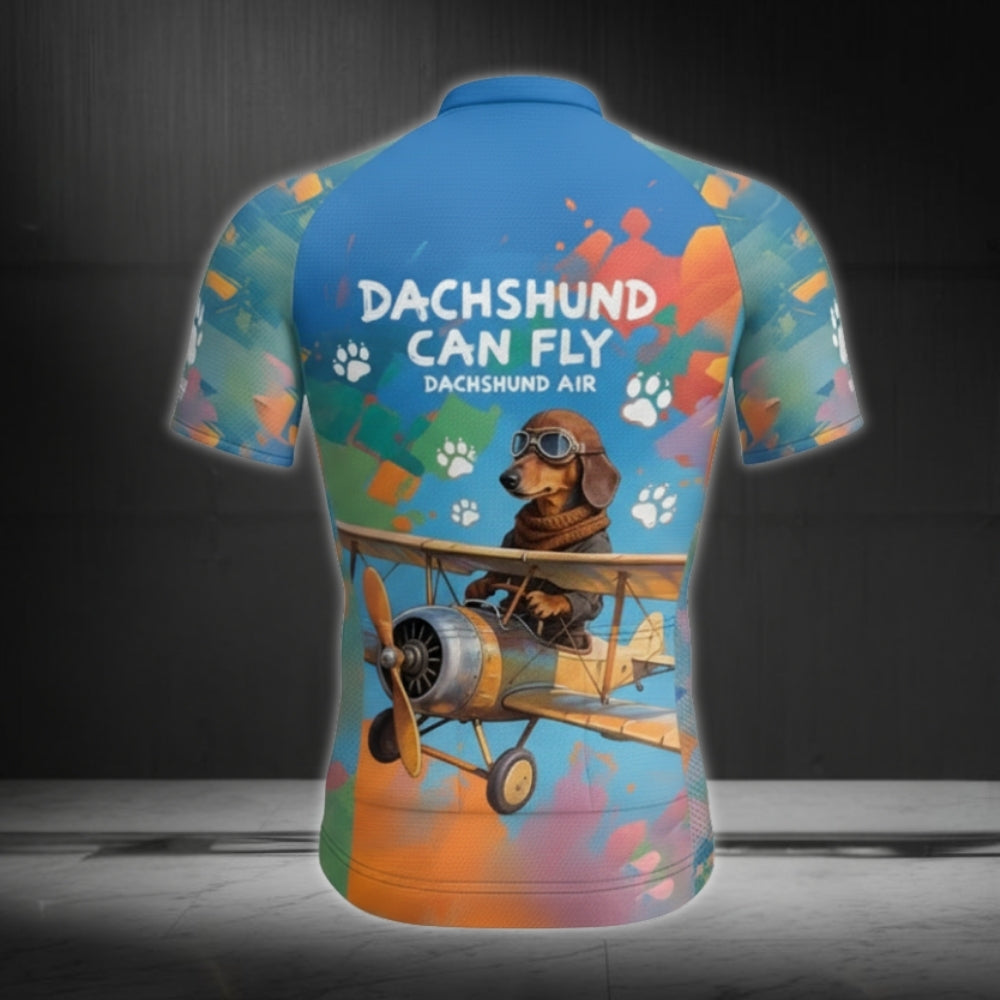 Dachshund Can Fly Men's Colorful Cycling Short Sleeve Jerseys, Dachshund Cycling Jerseys For Mens CE0026