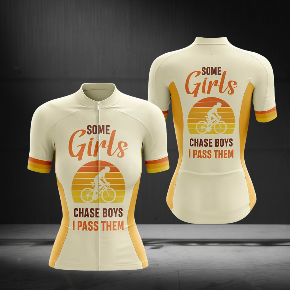Some Girls Chase Boys I Pass Them Short Sleeve Cycling Jersey For Ladies, Women's Funny Cycling Jerseys CZ0151