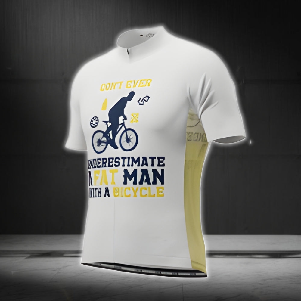 Don't Ever Underestimate A Fat Man With A Bicycle Men's Red Short Sleeve Cycling Jersey, Funny Cycling Jerseys CG0442