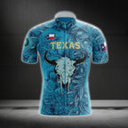 Blue Texas Longhorn Cycling Short Sleeve Jersey For Men, Texas Cycling Jerseys CG0566