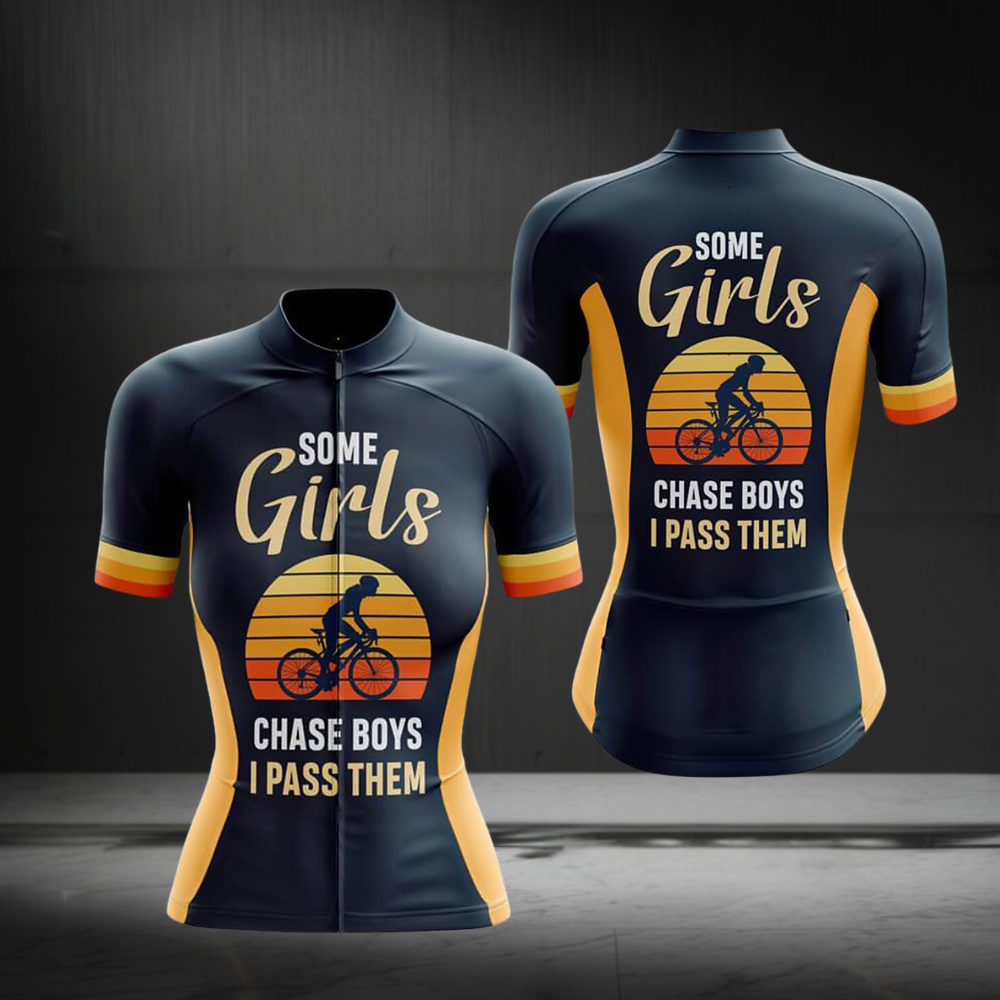 Some Girls Chase Boys I Pass Them Short Sleeve Cycling Jersey For Ladies, Women's Funny Cycling Jerseys CZ0151