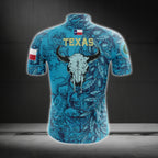 Blue Texas Longhorn Cycling Short Sleeve Jersey For Men, Texas Cycling Jerseys CG0566