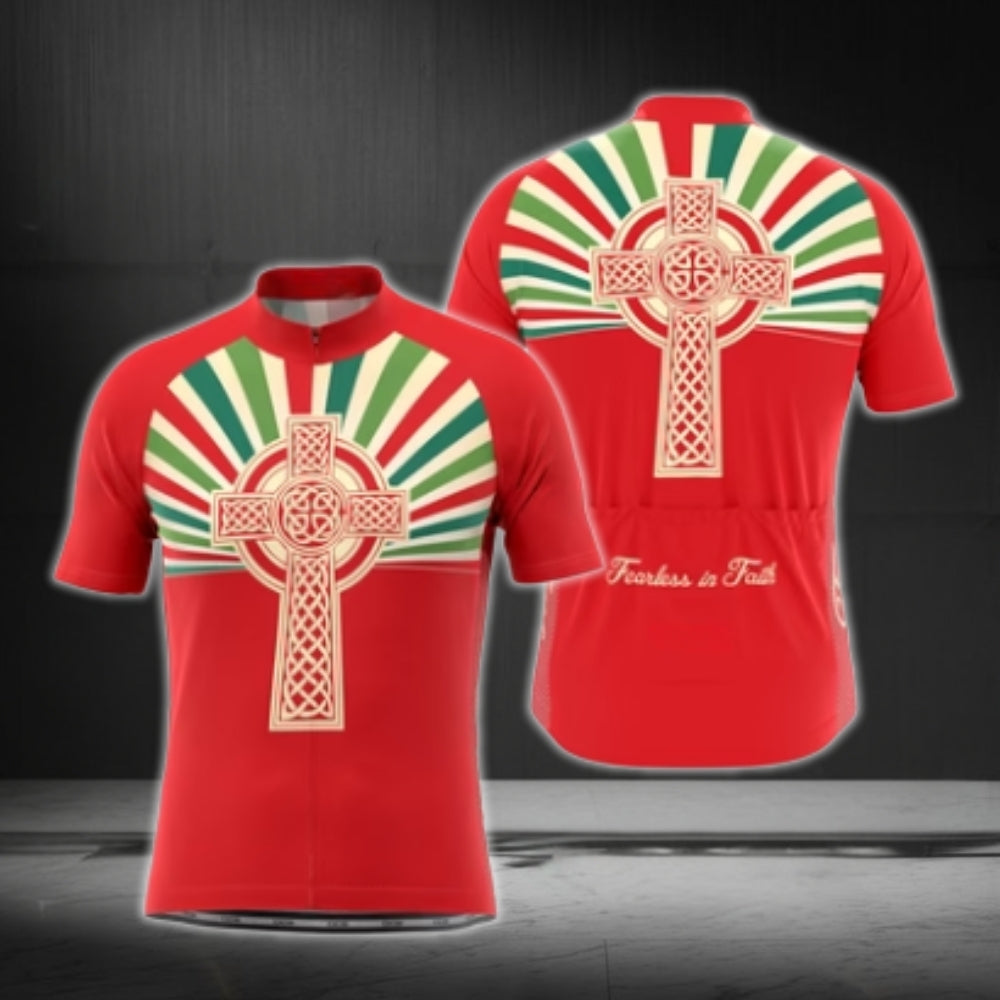 Fearless In Faith Cross Cycling Short Sleeve Jersey For Men, Christian Cycling Jerseys CG0443