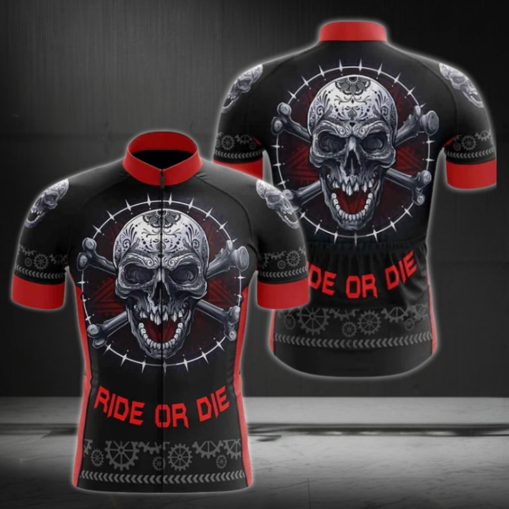 Ride Or Die Men's Skull Cycling Jersey Short Sleeve, Funny Skull Cycling Jerseys CE0027