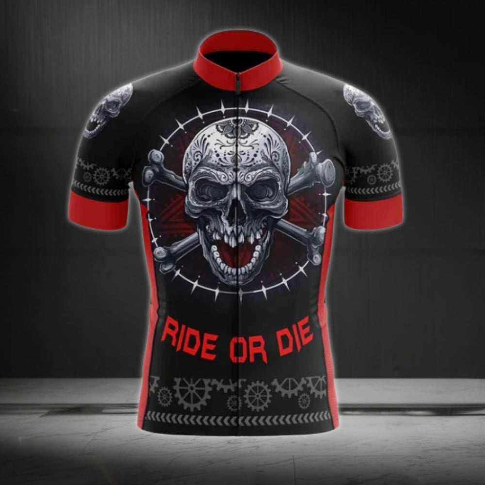 Ride Or Die Men's Skull Cycling Jersey Short Sleeve, Funny Skull Cycling Jerseys CE0027