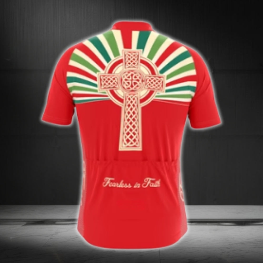 Fearless In Faith Cross Cycling Short Sleeve Jersey For Men, Christian Cycling Jerseys CG0443