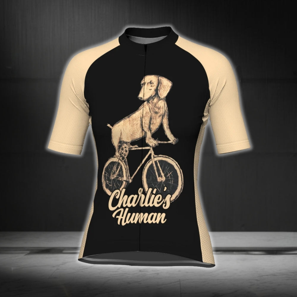 Custom Dog Black And Beige Cycling Short Sleeve Jersey Women, Custom Dog Lovers Cycling Jersey For Ladies CG0344
