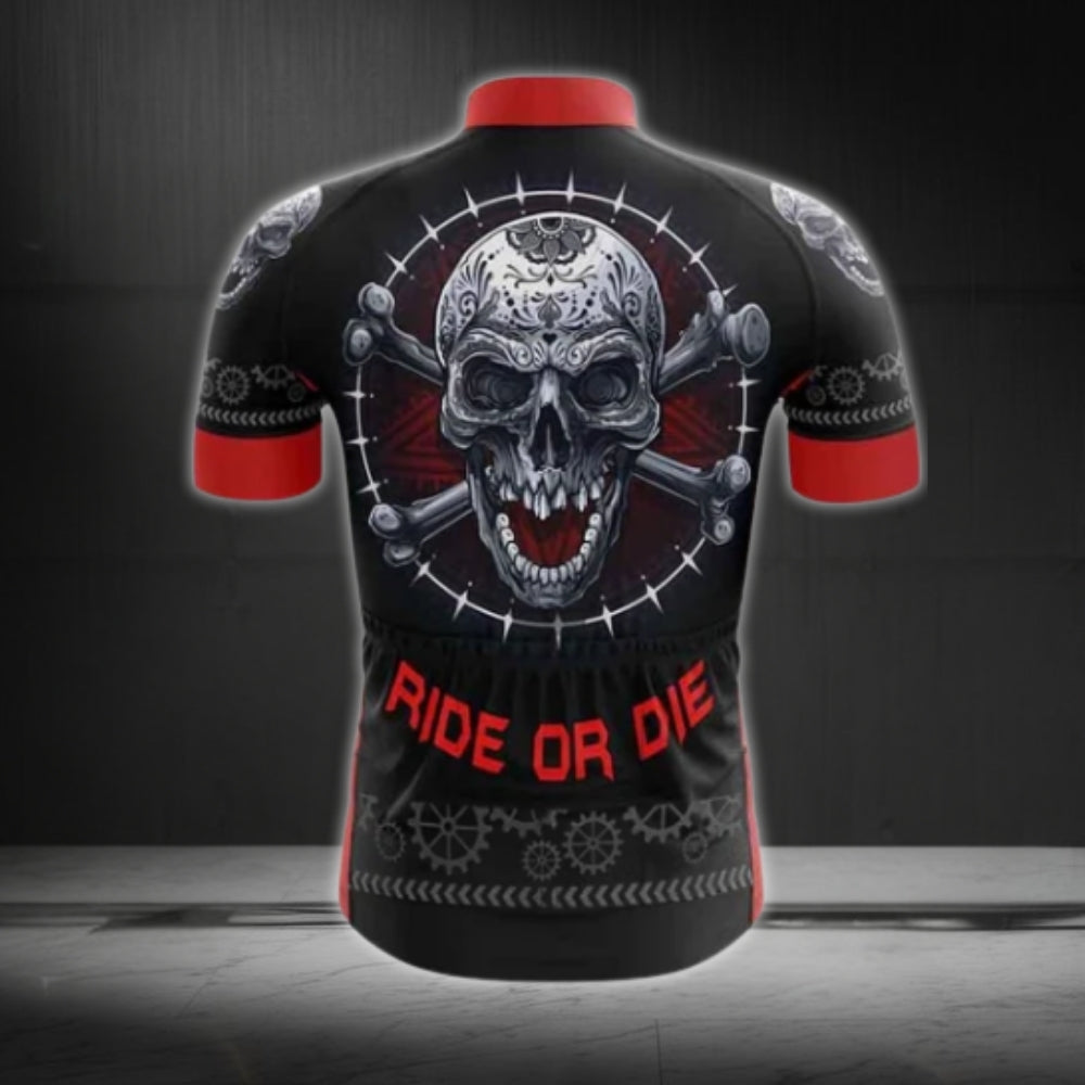 Ride Or Die Men's Skull Cycling Jersey Short Sleeve, Funny Skull Cycling Jerseys CE0027