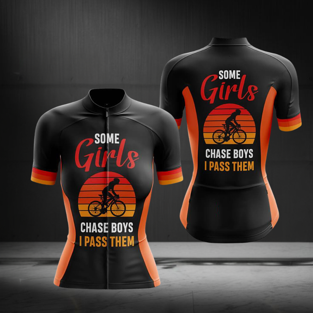 Some Girls Chase Boys I Pass Them Short Sleeve Cycling Jersey For Ladies, Women's Funny Cycling Jerseys CZ0151