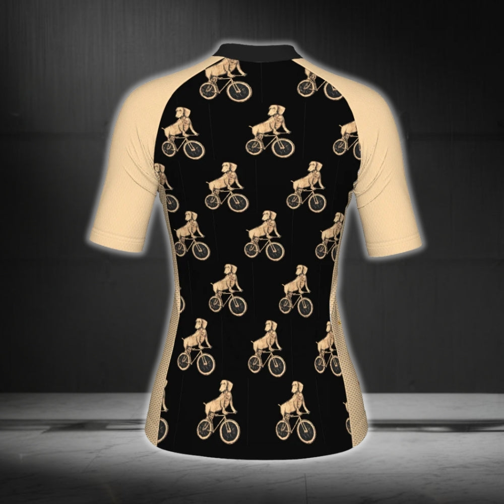 Custom Dog Black And Beige Cycling Short Sleeve Jersey Women, Custom Dog Lovers Cycling Jersey For Ladies CG0344