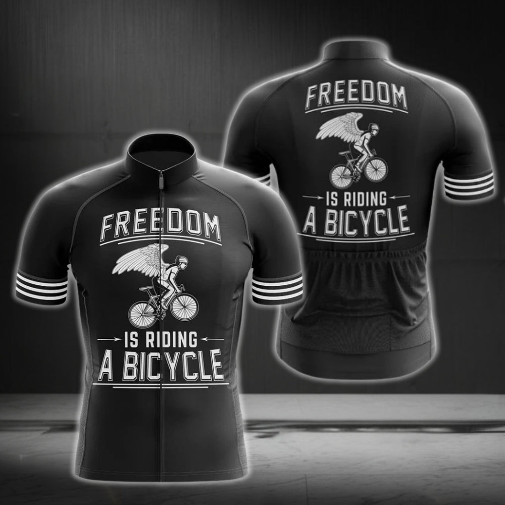 Freedom Is Riding A Bicyle Men's Cycling Jersey Short Sleeve, Black Cycling Jerseys For Mens CG0218