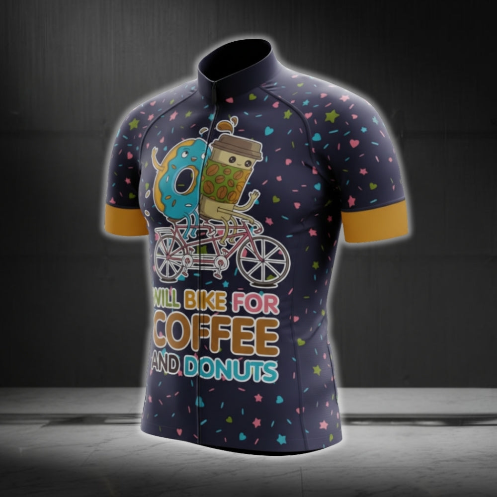 Will Bike For Coffee And Donuts Men's Cycling Short Sleeve Jersey, Coffee And Donuts Cycling Jerseys CG0466