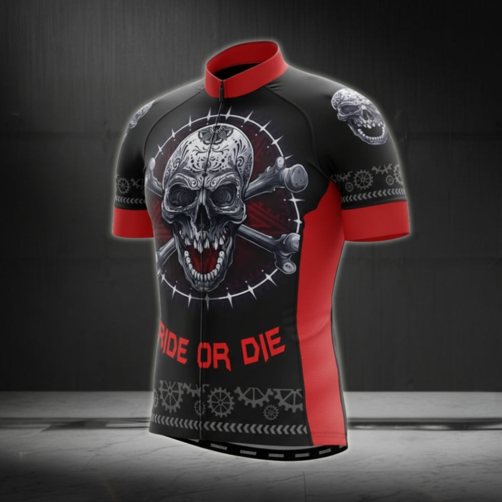 Ride Or Die Men's Skull Cycling Jersey Short Sleeve, Funny Skull Cycling Jerseys CE0027