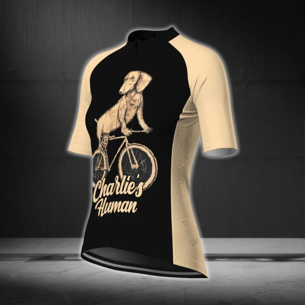 Custom Dog Black And Beige Cycling Short Sleeve Jersey Women, Custom Dog Lovers Cycling Jersey For Ladies CG0344