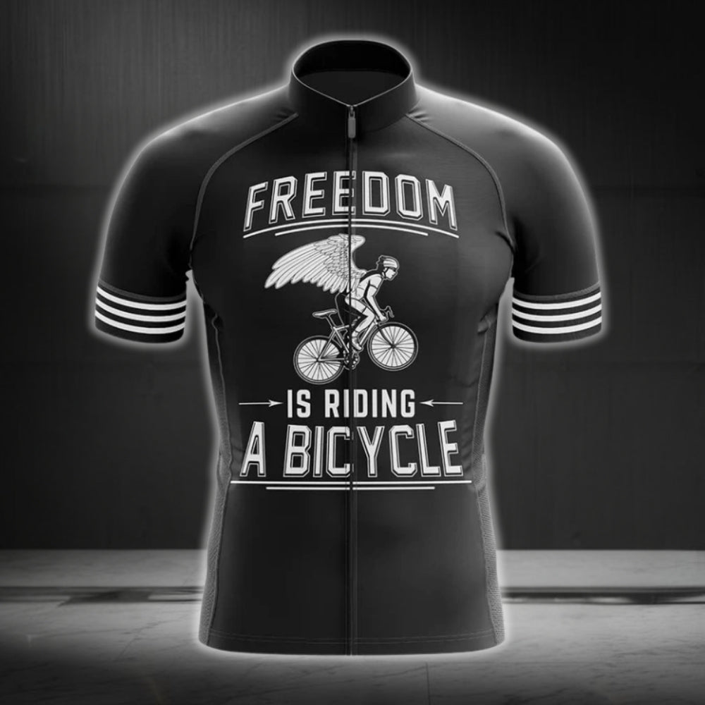 Freedom Is Riding A Bicyle Men's Cycling Jersey Short Sleeve, Black Cycling Jerseys For Mens CG0218