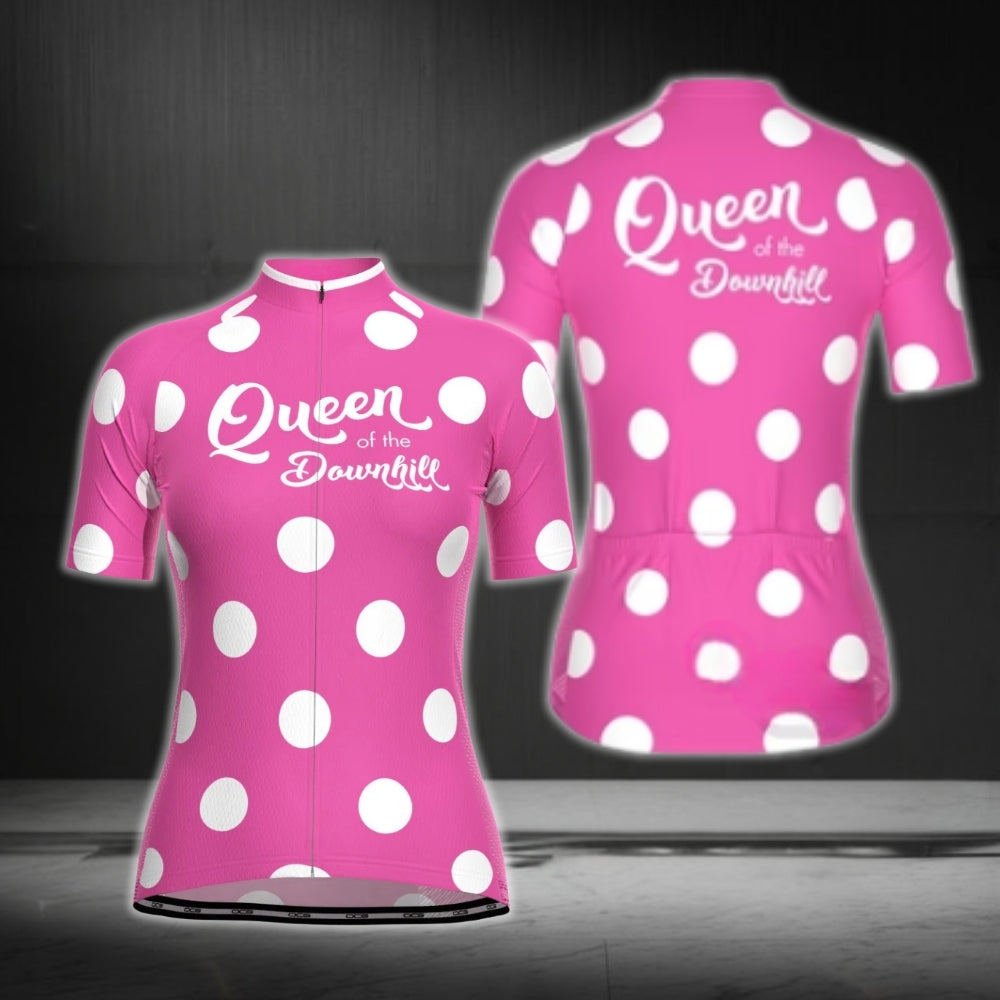Queen Of The Downhill Women's Pink Short Sleeve Cycling Jersey, Funny Cycling Jersey For Ladies CG0444