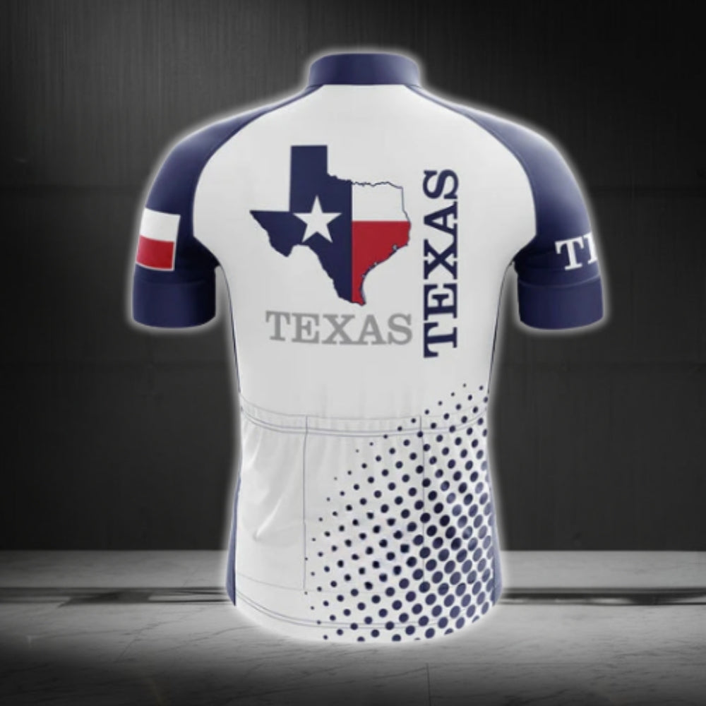Blue And White Texas Short Sleeve Cycling Jersey Mens, Texas State Cycling Jerseys CG0567