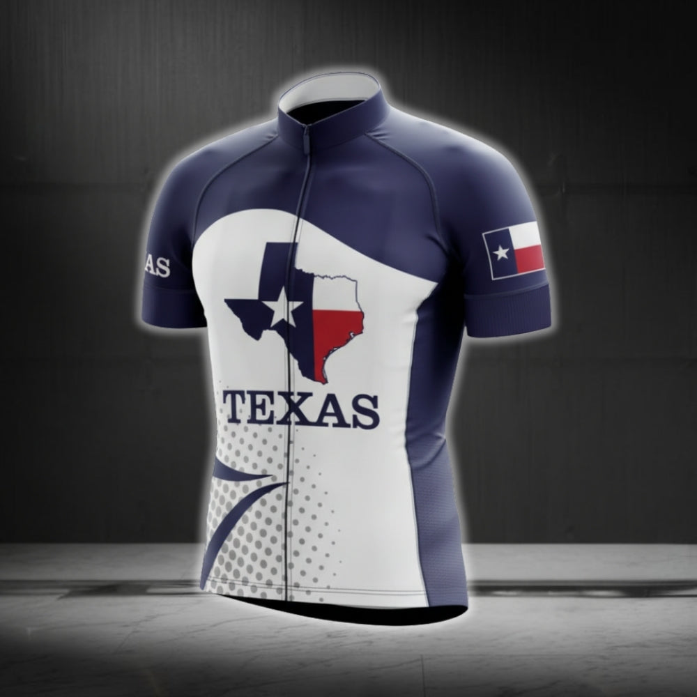 Blue And White Texas Short Sleeve Cycling Jersey Mens, Texas State Cycling Jerseys CG0567