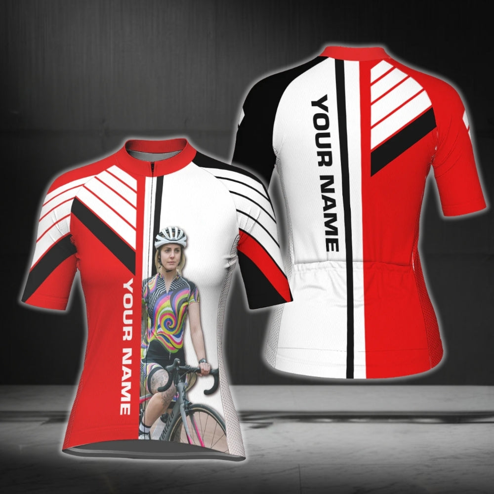 Women's Custom Photo And Name Cycling Short Sleeve Jersey, Custom Photo Cycling Jerseys For Women CG0345