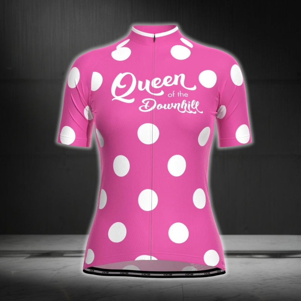 Queen Of The Downhill Women's Pink Short Sleeve Cycling Jersey, Funny Cycling Jersey For Ladies CG0444