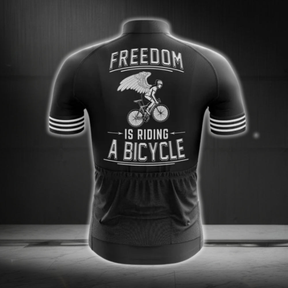 Freedom Is Riding A Bicyle Men's Cycling Jersey Short Sleeve, Black Cycling Jerseys For Mens CG0218