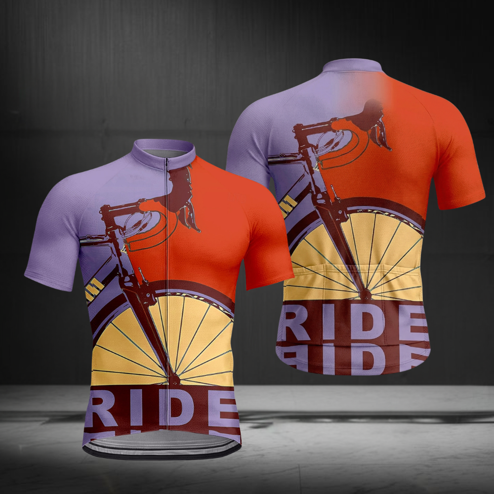 Blue And Red Ride Cycling Short Sleeve Jersey For Men, Men's Cycling Jerseys CZ0152