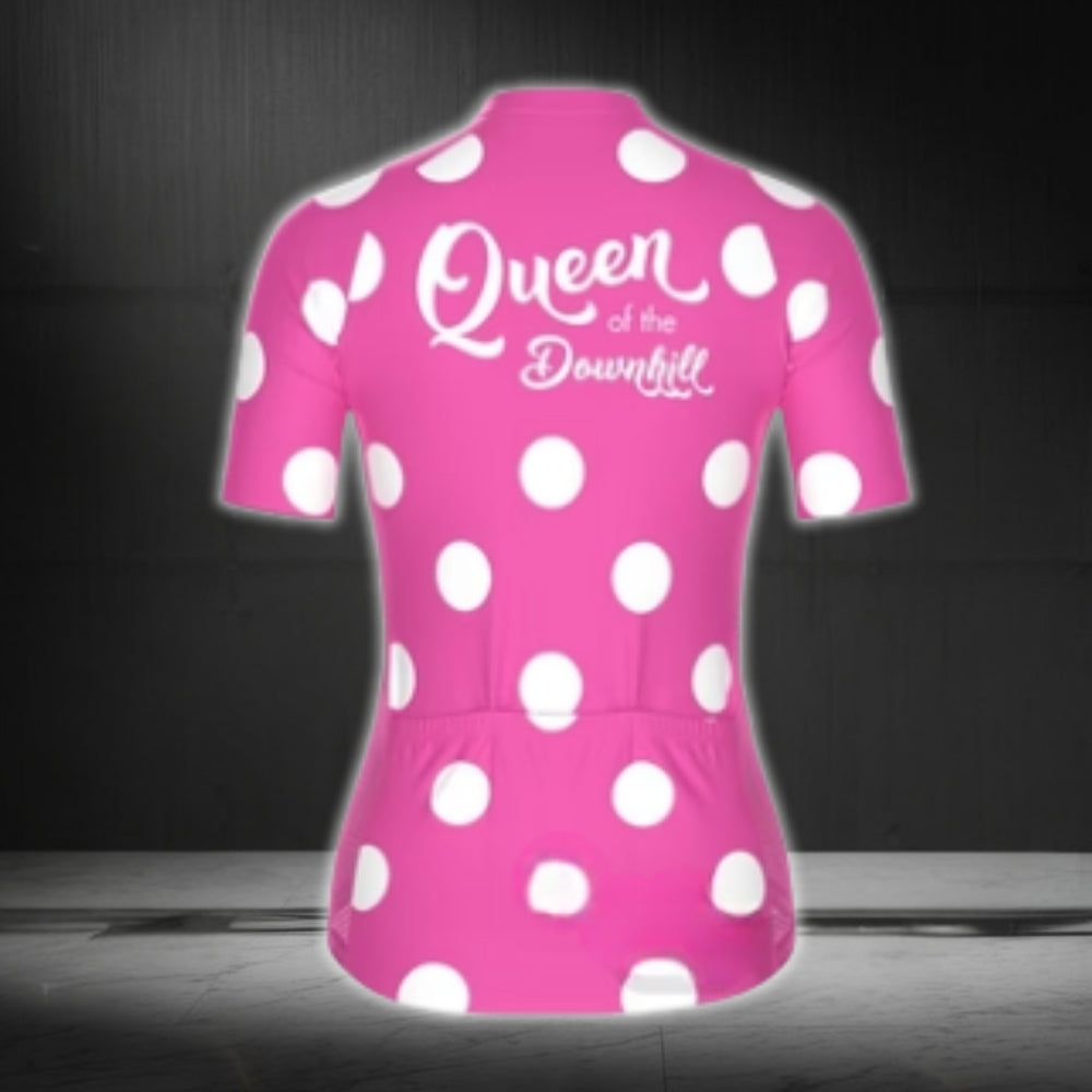 Queen Of The Downhill Women's Pink Short Sleeve Cycling Jersey, Funny Cycling Jersey For Ladies CG0444