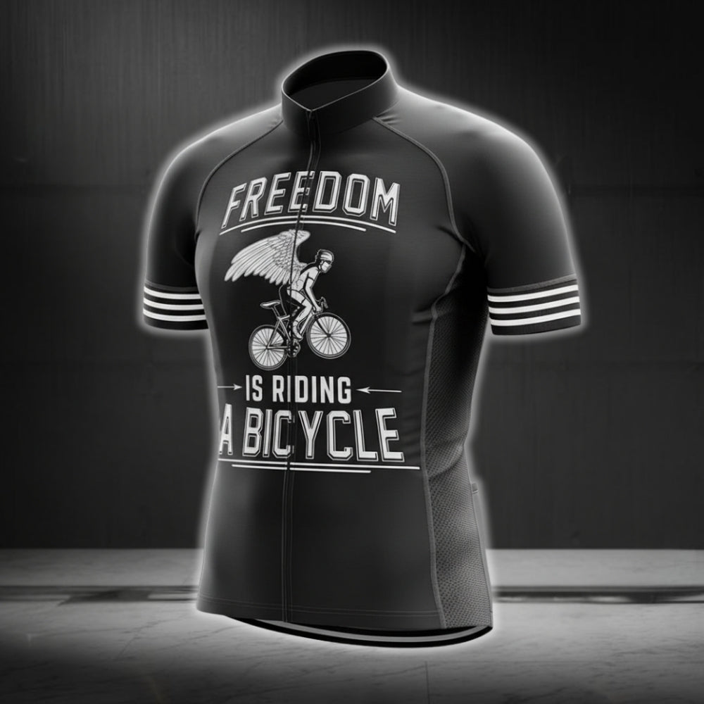 Freedom Is Riding A Bicyle Men's Cycling Jersey Short Sleeve, Black Cycling Jerseys For Mens CG0218