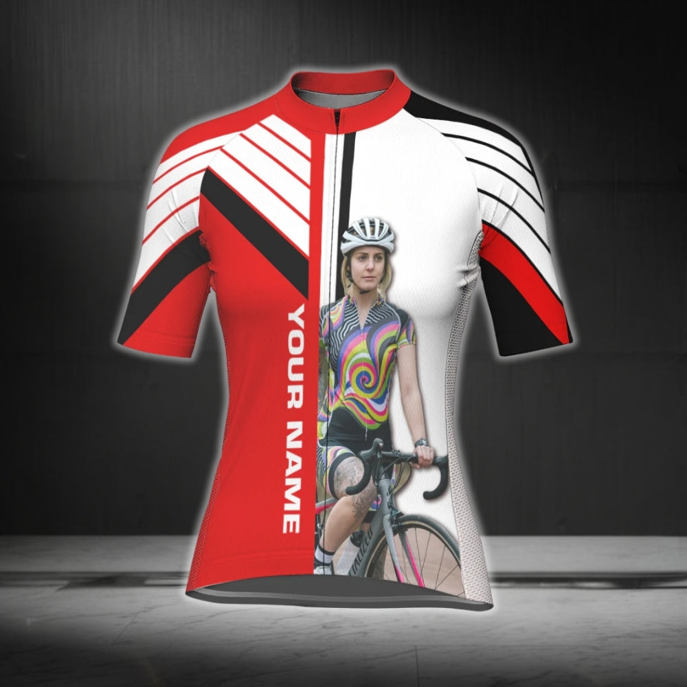 Women's Custom Photo And Name Cycling Short Sleeve Jersey, Custom Photo Cycling Jerseys For Women CG0345