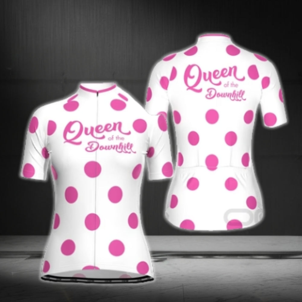 Queen Of The Downhill Women's Pink Short Sleeve Cycling Jersey, Funny Cycling Jersey For Ladies CG0444