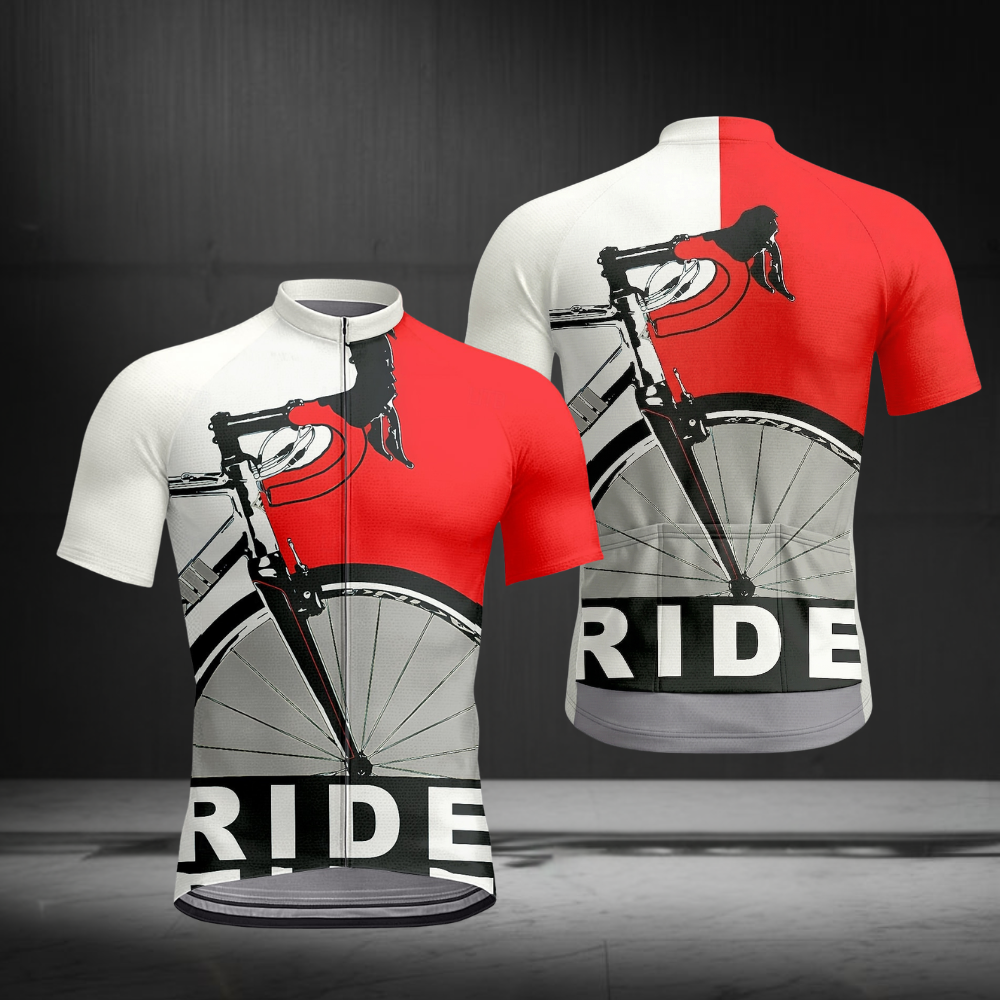 Blue And Red Ride Cycling Short Sleeve Jersey For Men, Men's Cycling Jerseys CZ0152