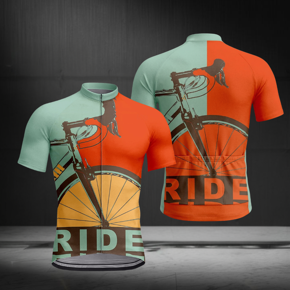 Blue And Red Ride Cycling Short Sleeve Jersey For Men, Men's Cycling Jerseys CZ0152