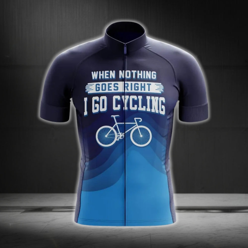 When Nothing Goes Right I Go Cycling Cycling Short Sleeve Jerseys For Men, Blue Cycling Jerseys Men CG0219
