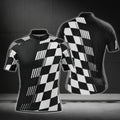 Black And White Checkered Cycling Short Sleeve Men's Jersey, Checkered Cycling Jerseys CG0445