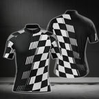 Black And White Checkered Cycling Short Sleeve Men's Jersey, Checkered Cycling Jerseys CG0445