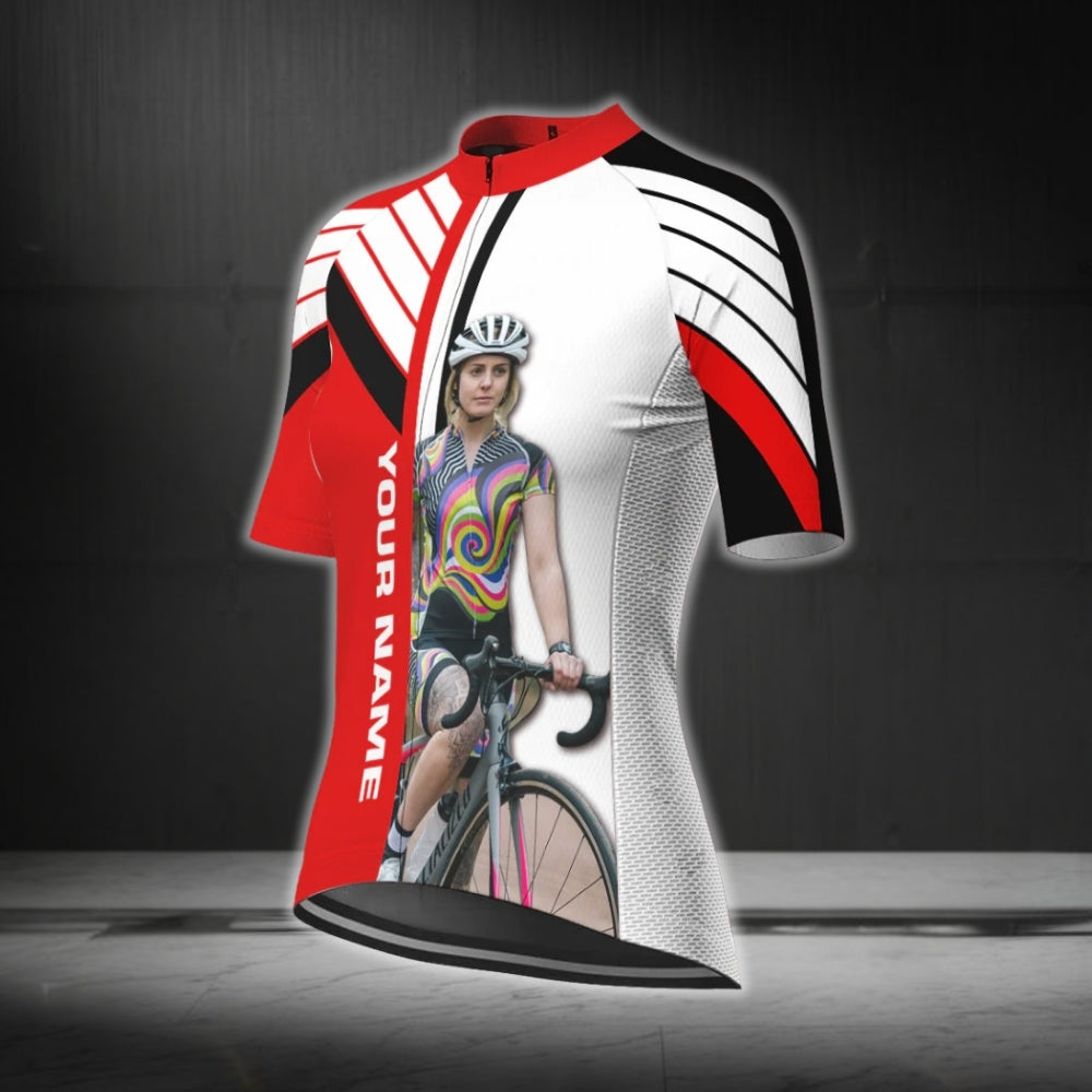 Women's Custom Photo And Name Cycling Short Sleeve Jersey, Custom Photo Cycling Jerseys For Women CG0345