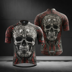Black And Red Skeleton Cycling Short Sleeve Jersey For Men, Skull Cycling Jerseys CZ0153