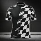 Black And White Checkered Cycling Short Sleeve Men's Jersey, Checkered Cycling Jerseys CG0445