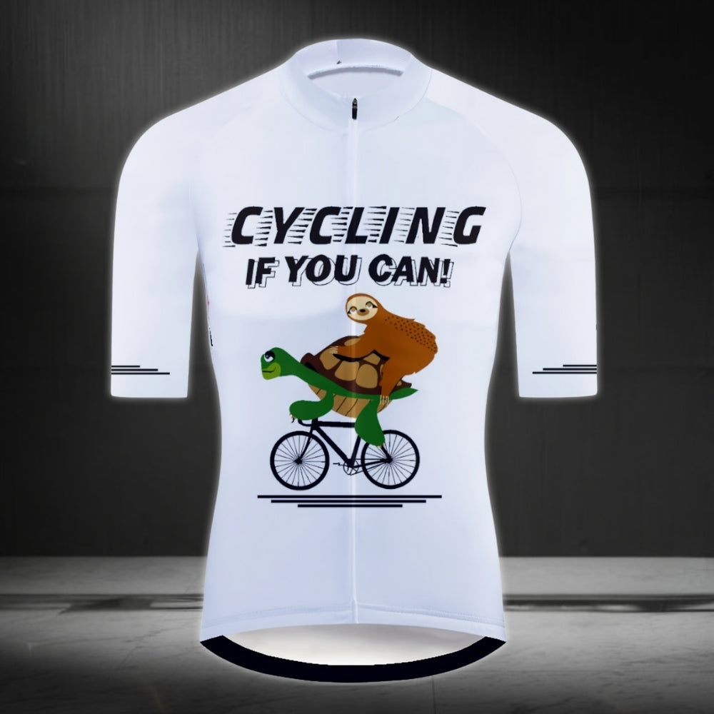 Cycling If You Can Men's White Cycling Short Sleeve Jersey, Funny Turtle Sloth Cycling Jerseys CE0029