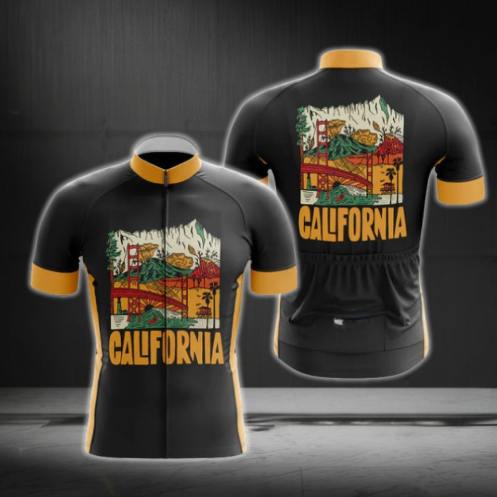 Black And Yellow California Cycling Short Sleeve Jersey For Men, Californica Cycling Jerseys CG0569