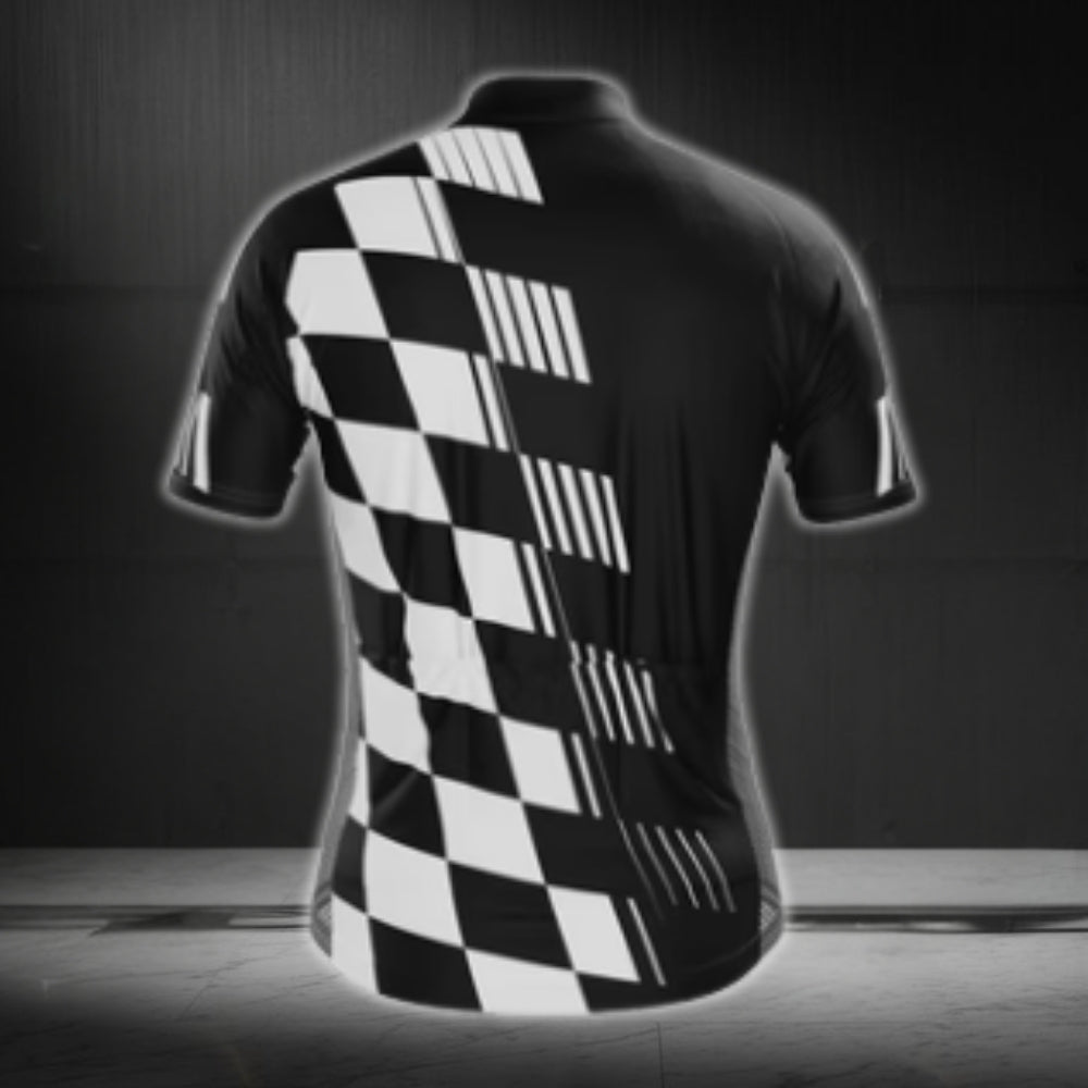 Black And White Checkered Cycling Short Sleeve Men's Jersey, Checkered Cycling Jerseys CG0445