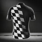 Black And White Checkered Cycling Short Sleeve Men's Jersey, Checkered Cycling Jerseys CG0445