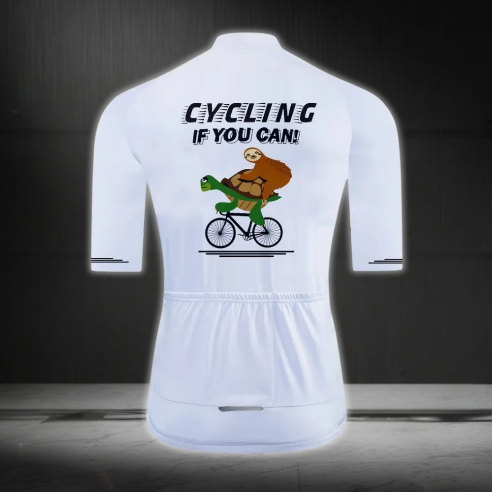 Cycling If You Can Men's White Cycling Short Sleeve Jersey, Funny Turtle Sloth Cycling Jerseys CE0029