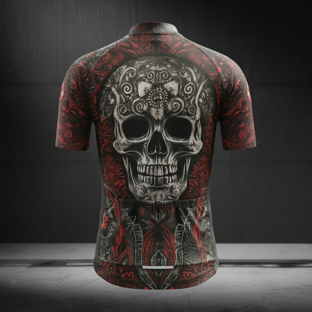 Black And Red Skeleton Cycling Short Sleeve Jersey For Men, Skull Cycling Jerseys CZ0153