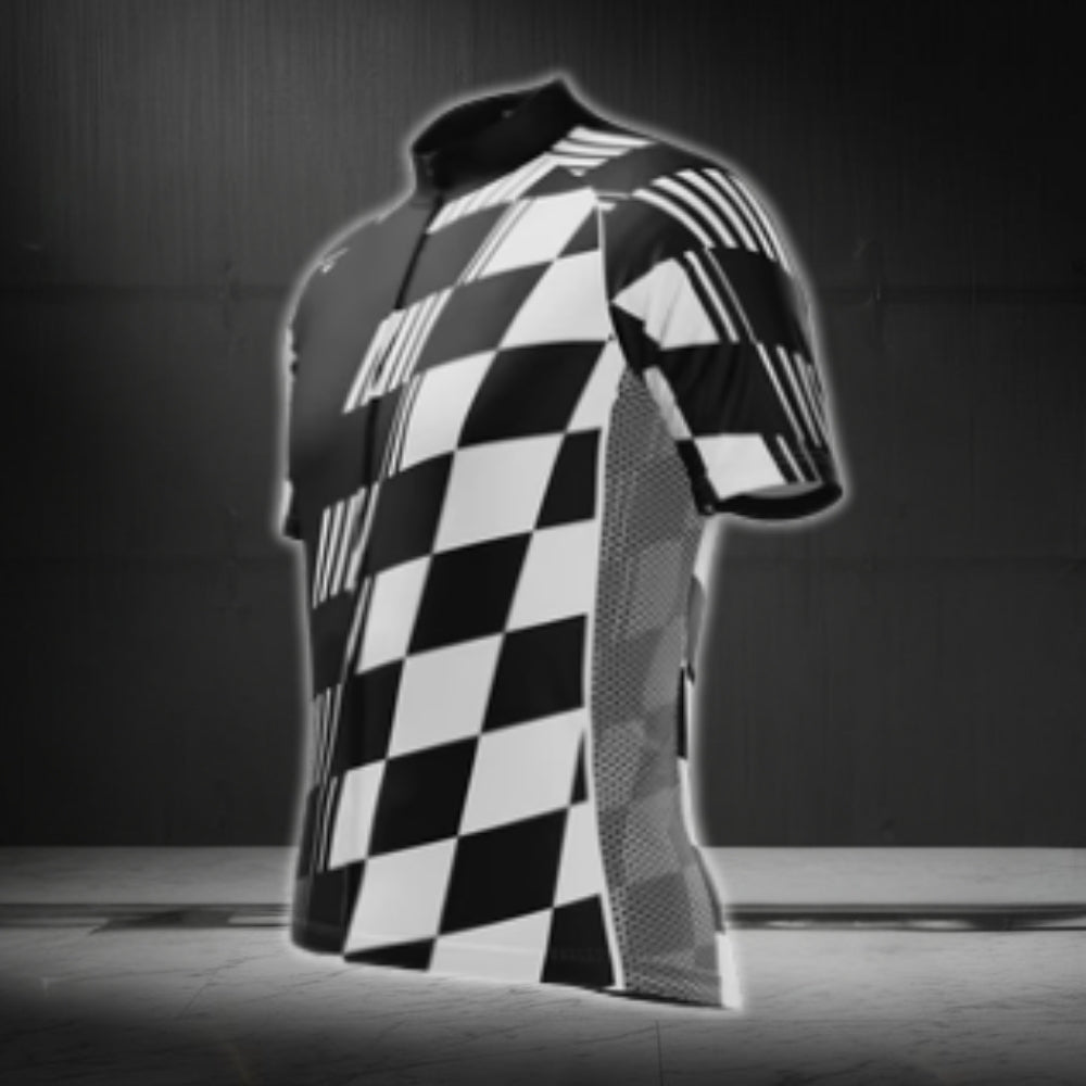 Black And White Checkered Cycling Short Sleeve Men's Jersey, Checkered Cycling Jerseys CG0445