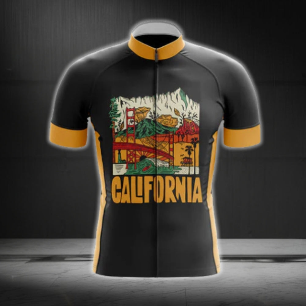 Black And Yellow California Cycling Short Sleeve Jersey For Men, Californica Cycling Jerseys CG0569