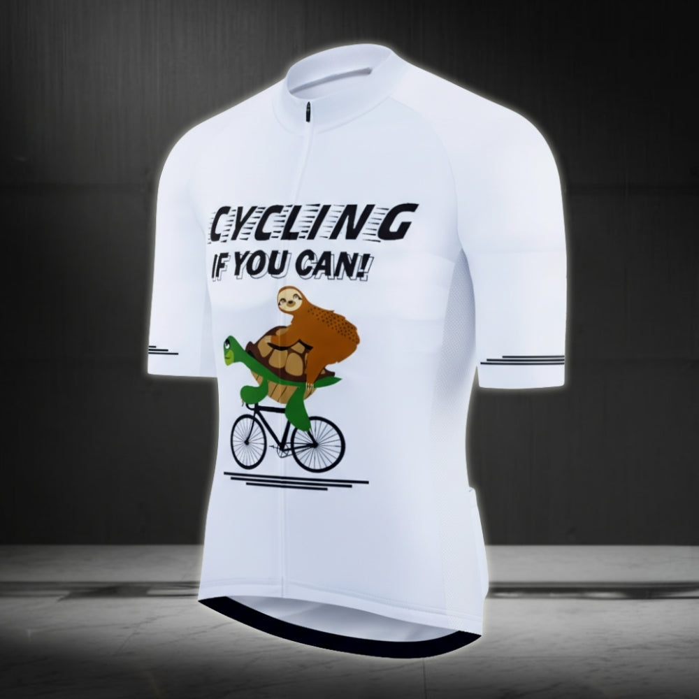 Cycling If You Can Men's White Cycling Short Sleeve Jersey, Funny Turtle Sloth Cycling Jerseys CE0029